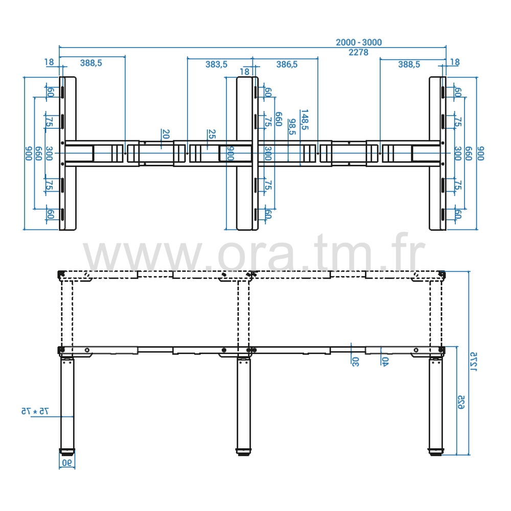 MOTOR3 - STRUCTURE TABLE REGLABLE - ELECTRIQUE 3 MOTEURS